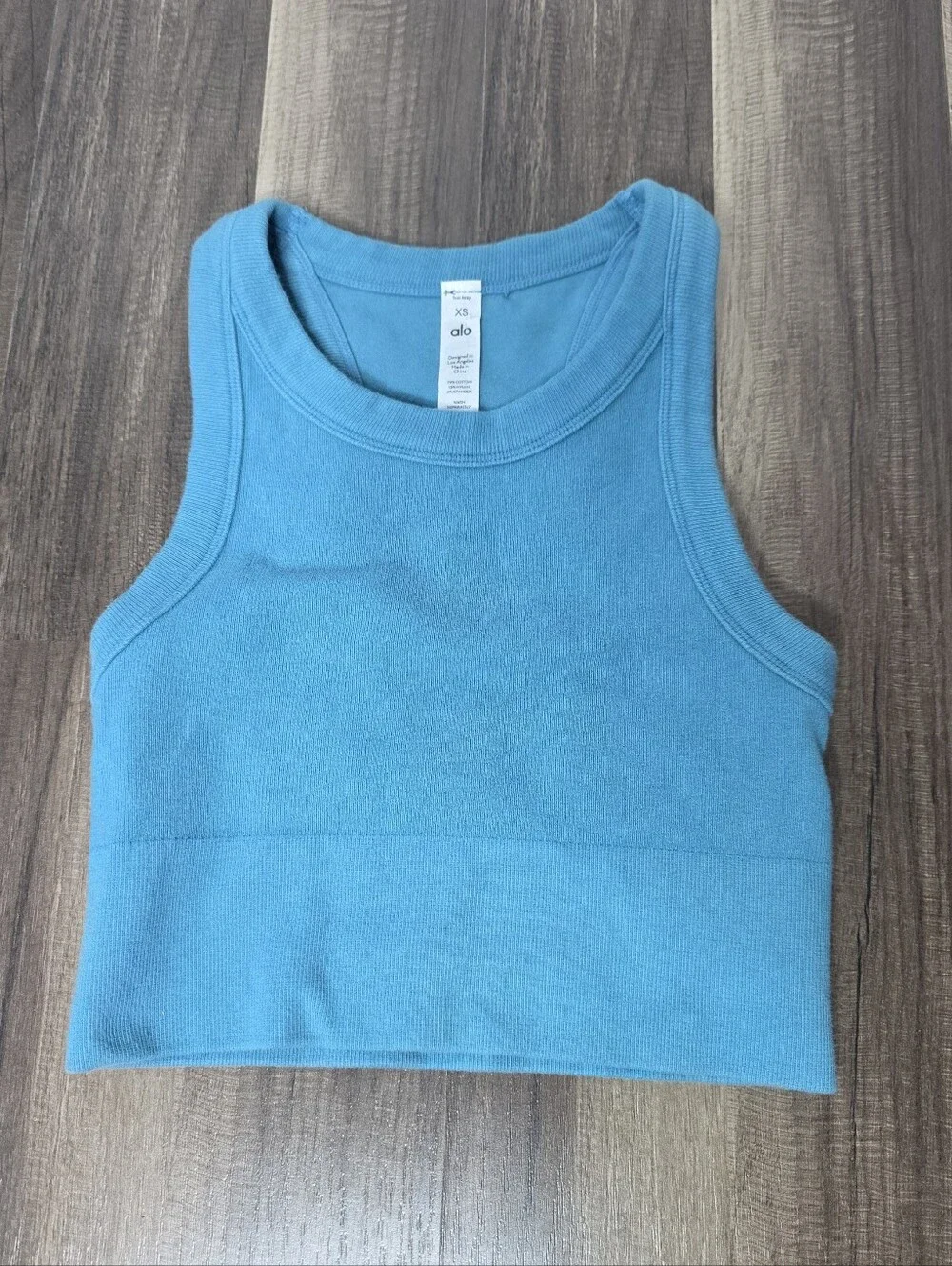 Alo Yoga Seamless Delight High Neck Cropped Tank Top Teal Blue Athleisure. XS